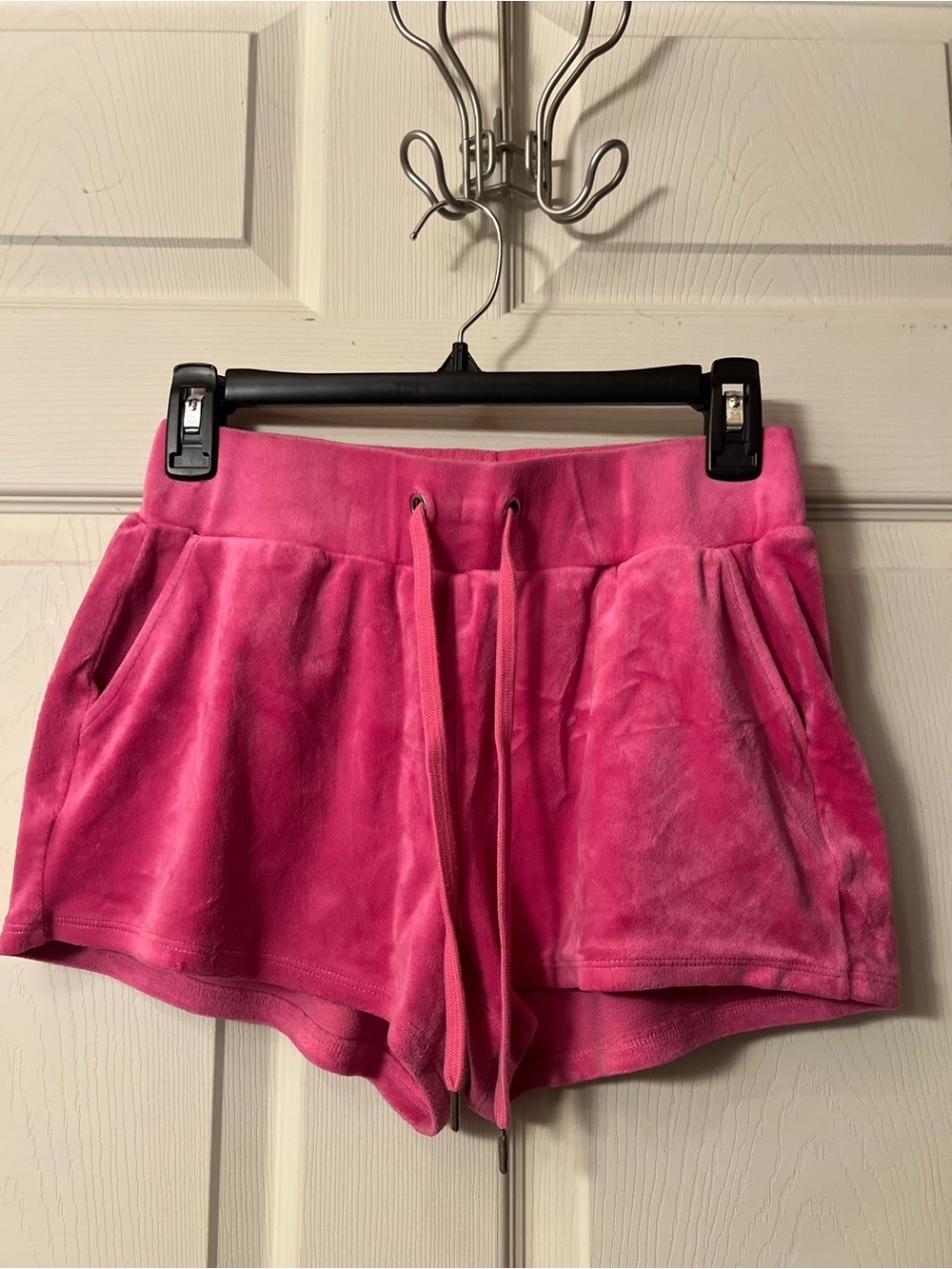Divided Hot Pink Velvet Drawstring Shorts